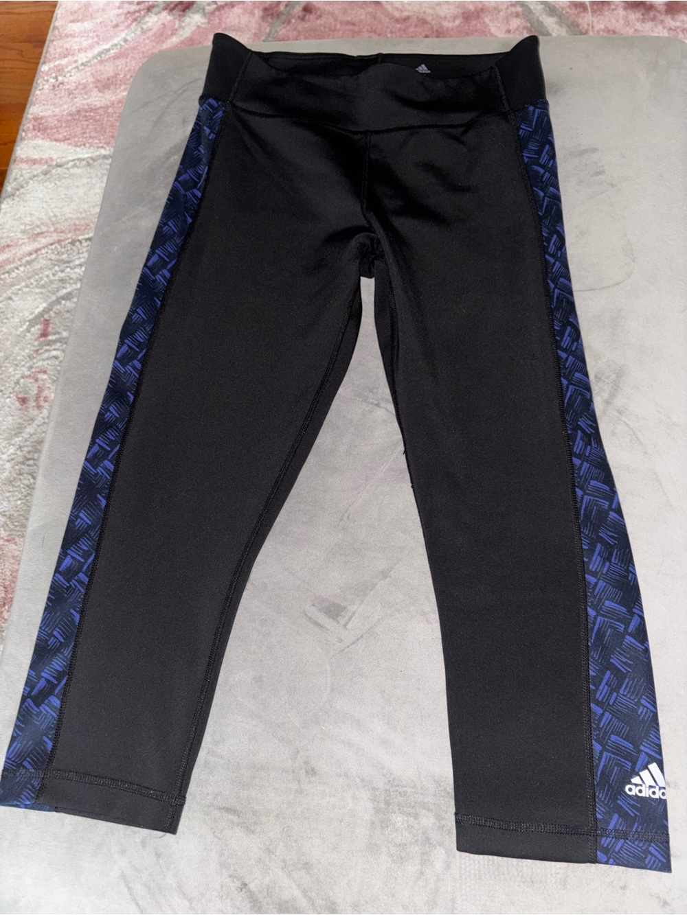adidas Black Leggings with Blue Patterned Side Panels
